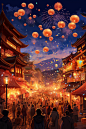 新年快乐新年元旦烟花盛典人群插画