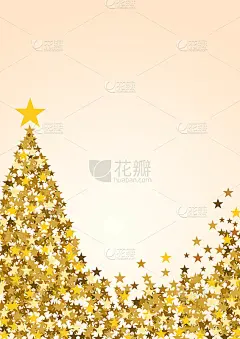 节日垂直圣诞背景与拷贝空间。金色的星星和白色的树