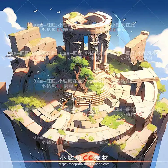 AI卡通建筑遗迹素材 游戏石门场景概念设定 背景环境插画设计-淘宝网-花瓣网