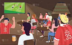 观看足球比赛平面彩色矢量插图