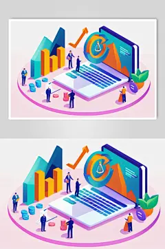 AI数字艺术金融理财投资立体场景插画