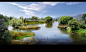 效果图PSD湿地公园广场设计公园入口景观墙古典园林鸟瞰图效果图-淘宝网