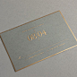 Vera Wang Engraved Gold Bordered Light Grey Wedding Invitation