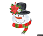 装扮雪人 圣诞节日 淡彩手绘 黑色礼帽模板免扣png