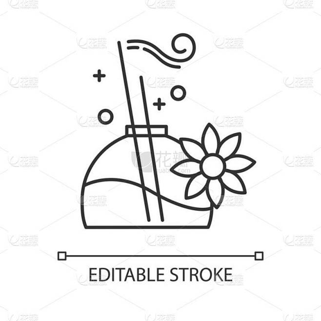 芳香疗法线形图标。 花香。 精油。 芳香...