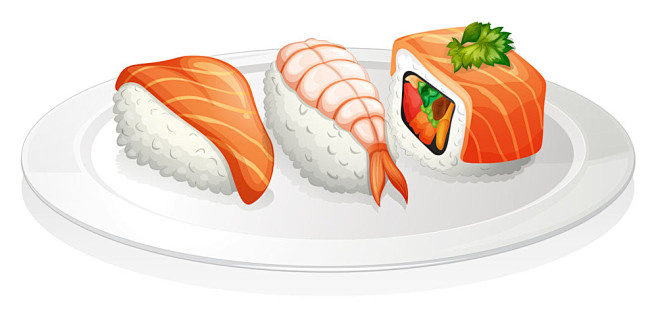 白色盘子里的寿司插画图片素材
