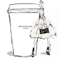 【澳大利亚时装插画家Megan Hess笔下的咖啡女郎】—— 巴黎世家 Balenciaga，拎的是它家经久不晒的机车包。