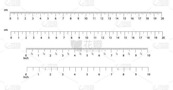 Inch and metric rulers. Centimeters and inches mea