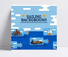 创意大海上的漂流瓶插画|轮船,邮轮,帆船,游轮,船,云朵,星星,大海,漂流瓶,航海