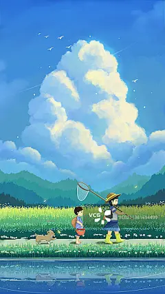 唯美儿童节动漫风格大自然插画图片素材