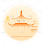 国庆通用弥散中式建筑场景元素