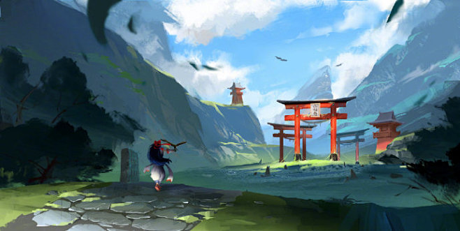 月下樱花林、烛火摇曳的破败古刹、眺望海中...