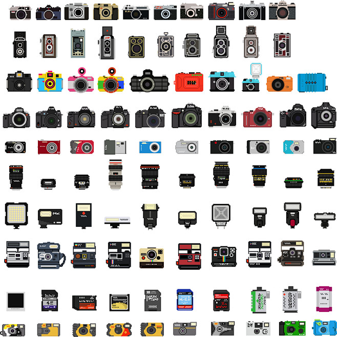 100枚照相机及配件的像素图标设计，是否...