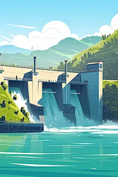 水坝规划风景插画