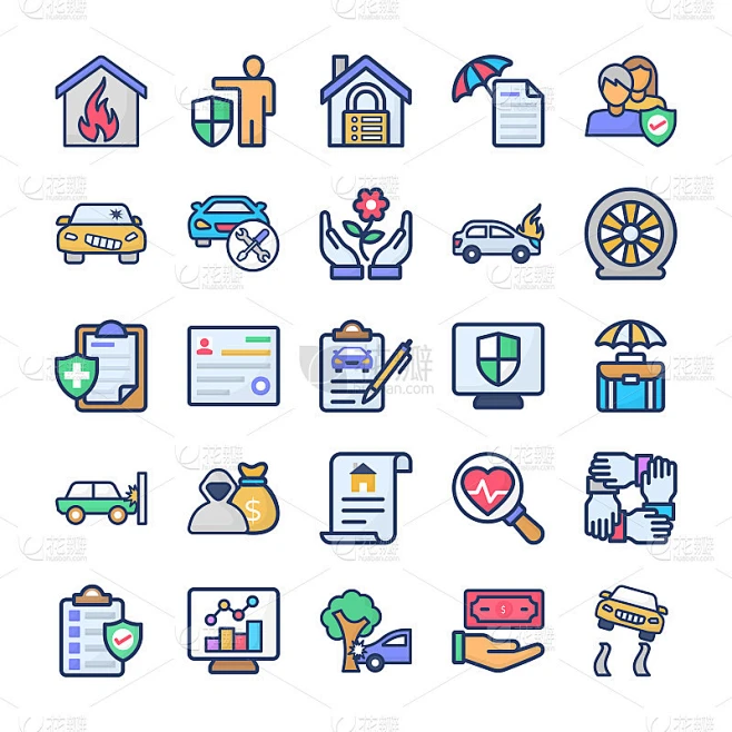 Insurance Icons Bundle素材-花瓣网