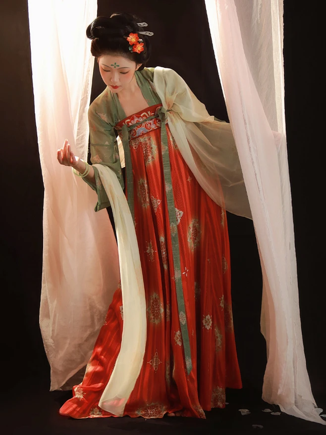 山迟汉服原创钧天复原唐制唐风齐胸襦裙破裙现货春夏显瘦少女披帛-淘宝网-花瓣网