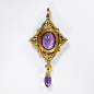 Enamelled gold pendant set with and amethysts and pearls, designed by Pasquale Novissimo for Carlo Giuliano, England (London), about 1880. Victoria & Albert Museum.