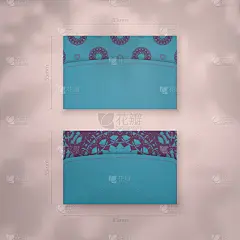 希腊紫色图案的青绿色名片模板。