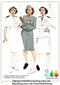 二战女军人军服图册
D1:英国：皇家海军女子服务队（WRNS）“三级军官”护士，热带服装
D2:美国：海军上尉，美国海军护士团，1944年
D3:美国：护士长，美国海军护士团，1943年
