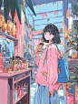 #midjourney 雑貨屋にいる女の子 - たろたろ的插画