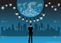 插画商业设计理念和构思创意。为了成功，计划、思考、搜索、分析、沟通、创新技术现代。