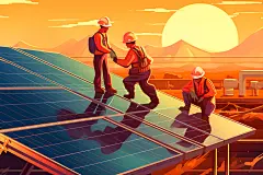太阳能发电光伏发电太阳能光板扁平风插画