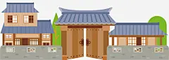 建筑房屋高清素材 印花 建筑房屋 手绘 木门 树木 灰色屋顶 窗户 免抠png 设计图片 免费下载_3661185975