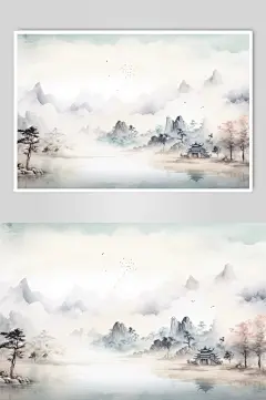 AI数字艺术水墨山水底纹背景图-众图网