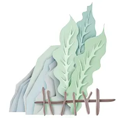 树叶围栏中国风山水景色素材