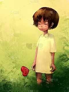 数码画的可爱女孩与红心棒棒糖