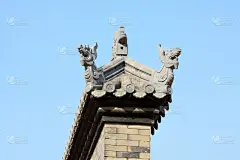特写照片，在一个寺庙的墙壁装饰，在青龙山，河北省，中国