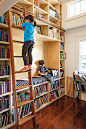 Home library with ladder.