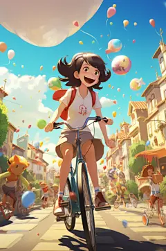 数字艺术学生放假开心过暑假扁平风插画