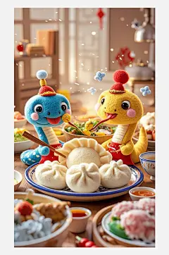 立冬海报设计羊毛毡3D卡通餐盘上