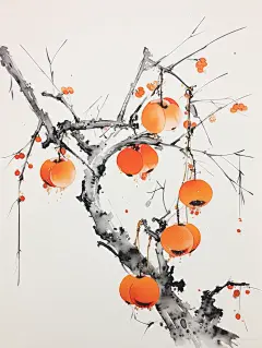 成熟的柿沉重地挂在树枝上海报