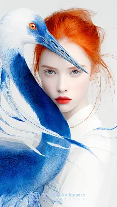 手机壁纸#D433丨青花映鹤红发少女丨12P - 小红书