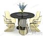 现代流行黑色钢化玻璃圆形茶几黄色塑料潘东椅桌椅组合