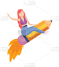 铅笔,女人,火箭筒,太空交通工具,商务,太空船,技术,飞,进展