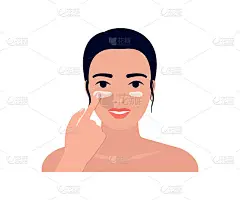 美丽的年轻女子涂抹面霜。护肤程序，护肤程序。手化妆按摩脸部。Spa美容的概念。矢量图