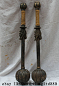 29" China Chinese Wood Bronze Dragon Head Weapon Round Hammer Pair Set #2: 