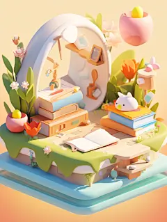 wanggangtie_Books_cute_and_dreamy_styles_C4D_toy_sculptures_sto_dd4071b5-7e23-4b58-b8a5-363de4c71761
