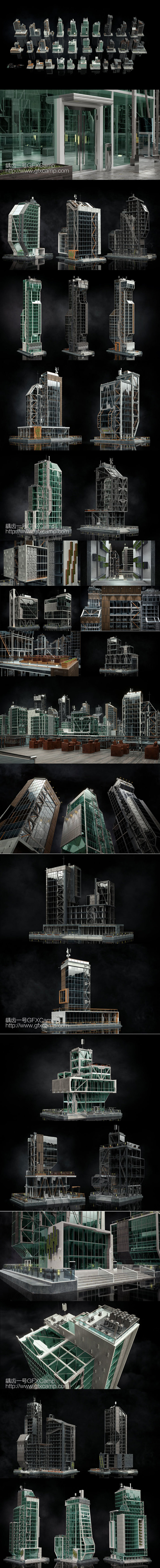 现代城市建筑楼房高楼大厦3D模型 C4D...
