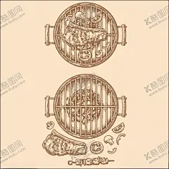 手绘烧烤版画 【酷图网】手绘版画,手绘插画,烧烤,美食,夜宵,叉子,鱼肉,羊肉串,牛肉串,香料,羊肉,牛肉,烧烤架,炭火