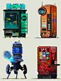 Cyberpunk vending machines : A side project to improve my animating skills and colour sense as well as experimenting with different styles.