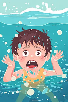 夏季安全插画儿童落水