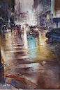 朦胧的城市雨景：台湾林经哲水彩画作品 - 白石秋水 - 白石秋水