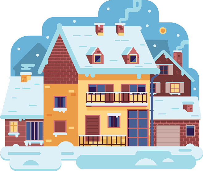 扁平化卡通可爱冬季下雪房屋图案eps矢量图片5