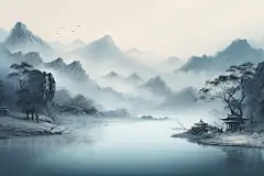 美景创作云雾画作山峰水墨插画图片