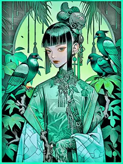 中式花鸟|国潮&amp;国风插画|古风女孩