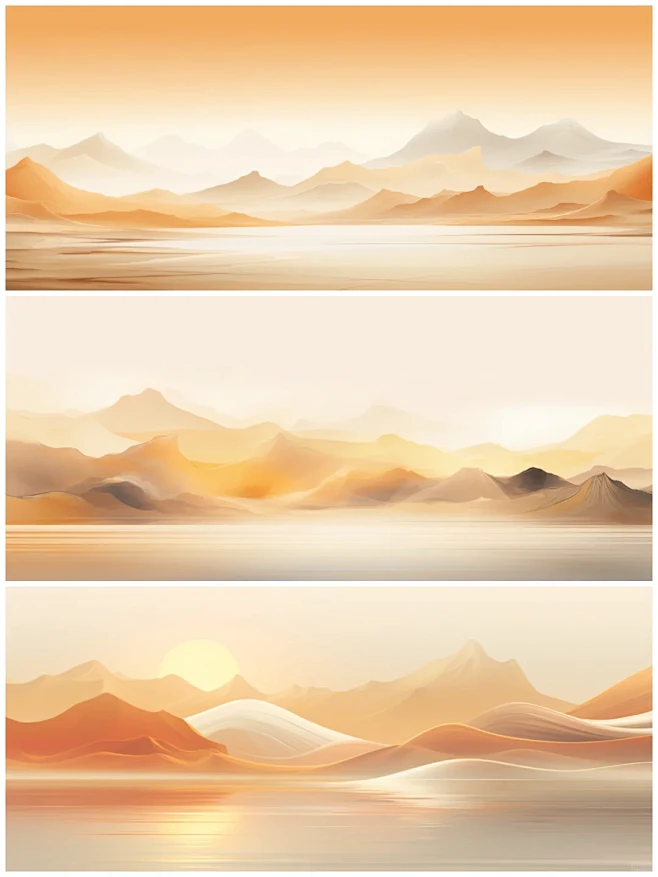 东方美学-橙色山河|新中式国风山水风景插画-花瓣网